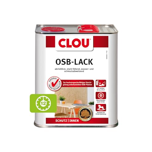 Clou OSB Lack: Seidenglänzender Holzlack zur Versiegelung von OSB-Platten, farbloser Parkettlack, wasserabweisend, 3L von CLOU