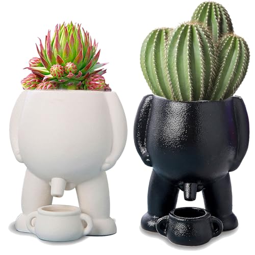 CLOUDEMO Piss Pot Planter, Peeing Funny Vase, Novelty Peeing Planter Pot, Planter, Succulent, Home Decor, Garden Size 5.3" 13.5cm, Funny Gift Idea, Black Flower, Shrub, Succulent, Greenery Pot (2pcs) von CLOUDEMO