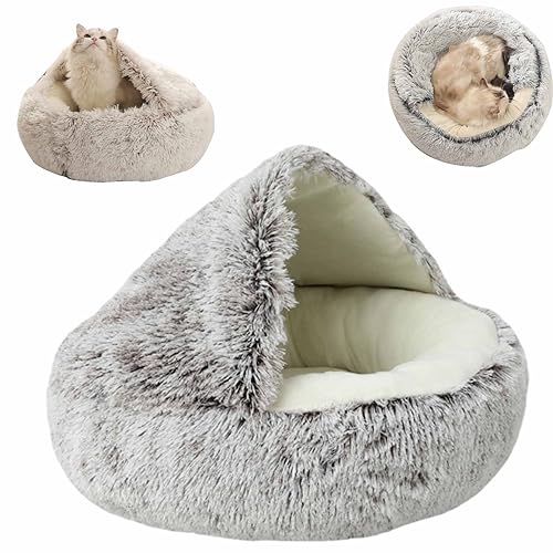 CLOUDEMO Plush Pet Cat Bed - Cat Bed Plush Hooded Cat Bed Cave, Cozy for Indoor Cats or Small Dog beds, Cat Calming Bed for Pets 7-30 pounds (Brown,M/750g) von CLOUDEMO