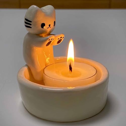 Cartoon Kitten Candle Holder, Kitten Candle Holder, Kitty Warming Its Paws Cute Scented Light Holder with 4 Candles, Gift for Girl Women, Cat Lover Choice von CLOUDEMO