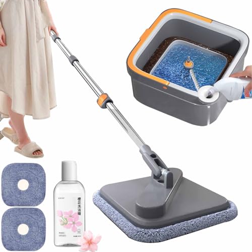 Spin Mop M16, Self Wash Spin Mop M16, Spin Mop and Bucket with Wringer Set, Square Spin Mop for Floor Cleaning, Spin Mop Separate Clean and Dirty Water, Wet and Dry Use (2 Cloth) von CLOUDEMO