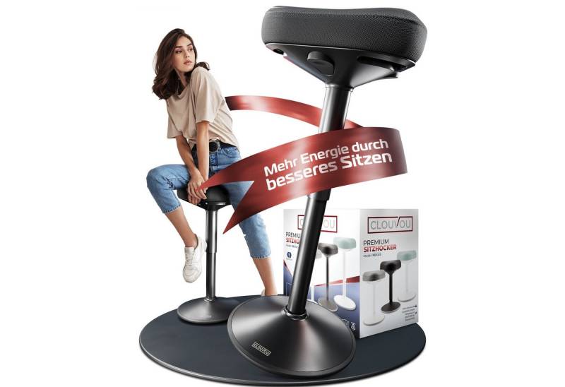 CLOUVOU Arbeitshocker Nexus Bürohocker - Ergonomischer Hocker Büro -, höhenverstellbar 57cm bis 82cm - Wackelhocker zur Stärkung des Rückens von CLOUVOU
