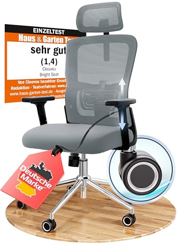 CLOUVOU BrightSeat Bürostuhl Ergonomisch [TESTSIEGER] Schreibtischstuhl 100% individuell einstellbar | Büro Stuhl & Gaming Stuhl | Computerstuhl Home Office Chair Ergonomic | Drehstuhl 150 kg von CLOUVOU