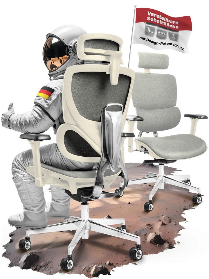 CLOUVOU Bürostuhl ergonomisch, Schreibtischstuhl bis 150 kg - Testsieger (MasterSeat - Chefsessel für Arbeitszimmer, 4D Gaming Armlehnen), Blade Wheels, Homeoffice, Gaming Stuhl, Drehstuhl von CLOUVOU