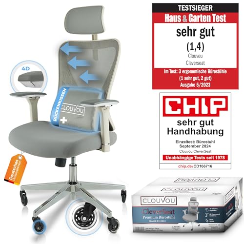 CLOUVOU CleverSeat Bürostuhl Ergonomisch [TESTSIEGER] Schreibtischstuhl 100% individuell einstellbar | Büro Stuhl & Gaming Stuhl | Computerstuhl Home Office Chair Ergonomic | Drehstuhl 150 kg von CLOUVOU