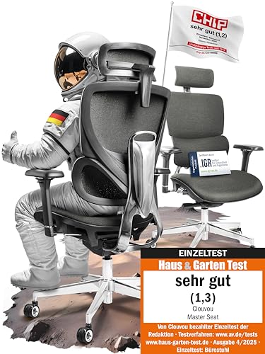 CLOUVOU MasterSeat Bürostuhl Ergonomisch [TESTSIEGER] Schreibtischstuhl 100% individuell einstellbar | Büro Stuhl & Gaming Stuhl | Computerstuhl Home Office Chair Ergonomic | Drehstuhl 150 kg von CLOUVOU