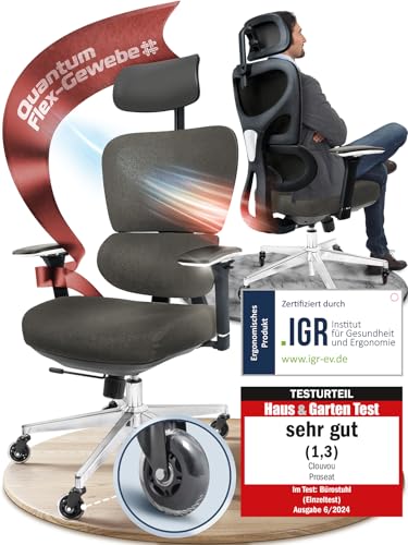 CLOUVOU ProSeat Bürostuhl Ergonomisch [TESTSIEGER] Schreibtischstuhl 100% individuell einstellbar | Büro Stuhl & Gaming Stuhl | Computerstuhl Home Office Chair Ergonomic | Drehstuhl 150 kg von CLOUVOU