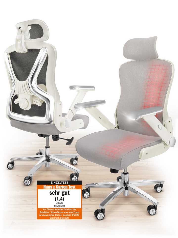 CLOUVOU Schreibtischstuhl PowerSeat Bürostuhl Ergonomisch, Gaming Stuhl, Drehstuhl 200 kg, 100% individuell einstellbar, leise Bladewheels von CLOUVOU