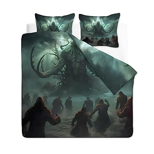 CLOXKS Cthulhu Bettwäsche Set 135x200 cm, Monster Muster Design, Bettbezug und Kissenbezug 2 teilig, Weiche Allergiker Microfaser Bettwäsche-Sets von CLOXKS