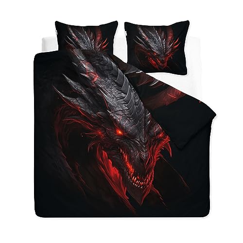 YELDAN Drachen Bettwäsche Set 140x200 cm, Drachen Muster Design, Bettbezug und Kissenbezug 3 teilig, Weiche Allergiker Microfaser Bettwäsche-Sets von YELDAN