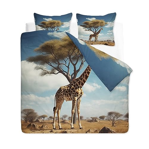 CLOXKS Sommer Bettwäsche 135x200 Giraffe, Wilde Tiere Mikrofaser Bettbezug Set mit 1 Wendebettwäsche Weich Bügelfrei und 1 Kopfkissenbezug 80x80cm von CLOXKS