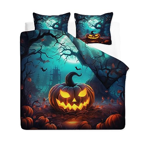 CLOXKS Sommer Bettwäsche 155x220 Kürbis, Halloween Mikrofaser Bettbezug Set mit 1 Wendebettwäsche Weich Bügelfrei und 2 Kissenbezüge 80x80cm von CLOXKS