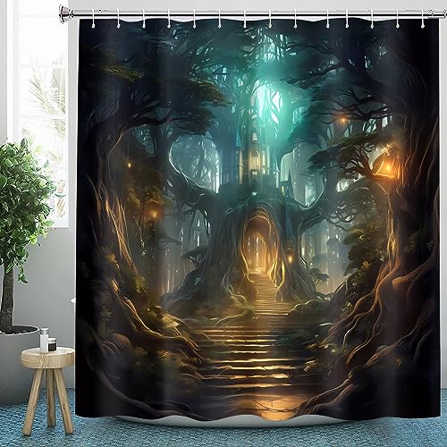 CLOXKS Wasserdichter Duschvorhänge Baum des Lebens, Fantasie Duschvorhang 120x180 Anti-Schimmel - Duschvorhang Textil für Badewanne mit 12 Haken von CLOXKS