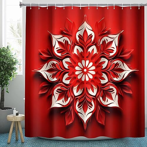 CLOXKS Wasserdichter Duschvorhänge Blumen, Rot Duschvorhang 150x200 Anti-Schimmel - Duschvorhang Textil für Badewanne mit 12 Haken von CLOXKS