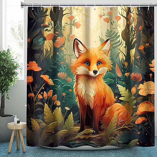 CLOXKS Wasserdichter Duschvorhänge Fuchs, Cartoon-Tiere Duschvorhang 120x180 Anti-Schimmel - Duschvorhang Textil für Badewanne mit 12 Haken von CLOXKS