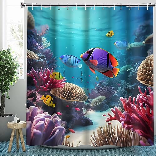 CLOXKS Wasserdichter Duschvorhänge Unterwasserwelt, Kind Duschvorhang 180x200 Anti-Schimmel - Duschvorhang Textil für Badewanne mit 12 Haken von CLOXKS