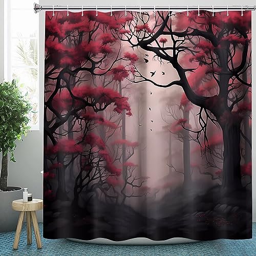 CLOXKS Wasserdichter Duschvorhänge Wald, Wald Duschvorhang 90x180 Anti-Schimmel - Duschvorhang Textil für Badewanne mit 12 Haken von CLOXKS