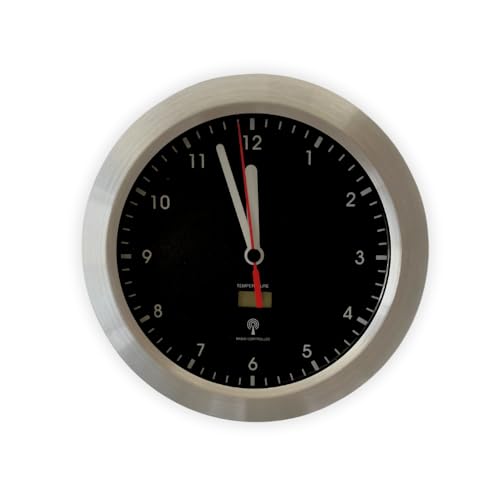 CLOXON Funkuhr Badezimmer mit Saugnapf Badezimmeruhr mit Thermometer Uhr mit Funk Bad Silber Funkuhr von CLOXON