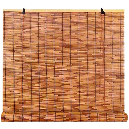 CLOYAO Bambus Rollo Aussenbereich Retro Raffrollo Outdoor Bambusrollo Wetterfest Bambus Rollos Breite 40-180 cm Breit Natürliches Schilf Vorhänge Nach Maß Sichtschutz Jalousien Mit Lifter von CLOYAO