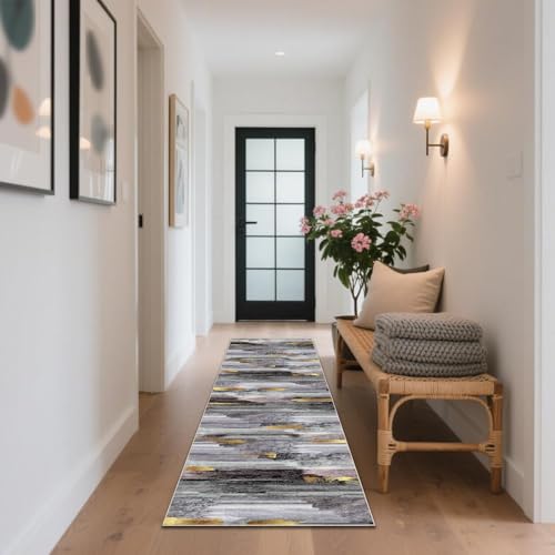 CLOYAO Flurteppich Läufer Lang Teppich Läufer rutschfest Flurläufer Küchenteppich Waschbar Korridor Teppiche Bettvorleger Waschbar für Eingang, Schlafzimmer, Waschküche, Esszimmer 80 x 500 cm von CLOYAO