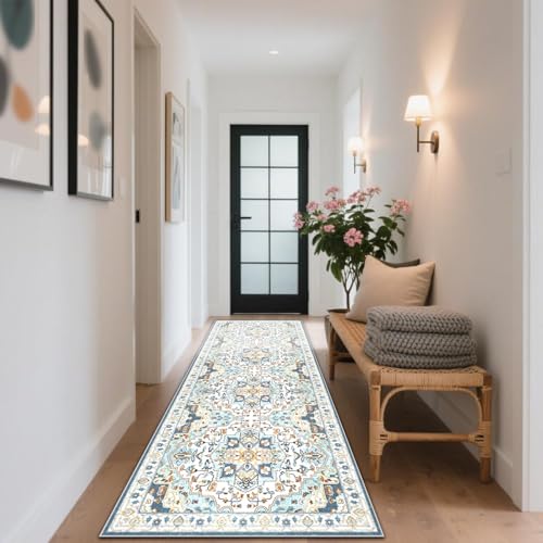 CLOYAO Teppich Läufer Flur Lang Küchenläufer Teppichläufer rutschfest Küche Teppiche Waschbar Bettvorlege Fußmatte Läufer für Flur Waschküche Eingang Wohnzimmer 110 x 350 cm von CLOYAO