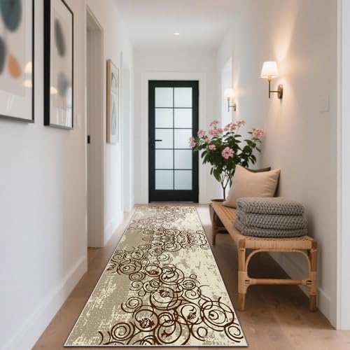 CLOYAO Teppich Läufer Flur Lang Küchenläufer Teppichläufer rutschfest Küche Teppiche Waschbar Bettvorlege Fußmatte Läufer für Flur Waschküche Eingang Wohnzimmer 110 x 350 cm von CLOYAO