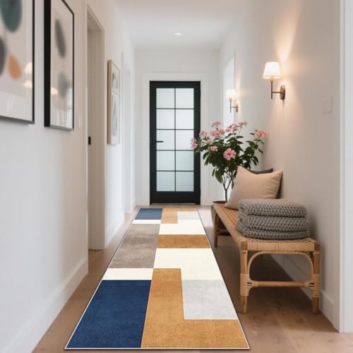 CLOYAO Teppich Läufer Flur Lang Küchenläufer Teppichläufer rutschfest Küche Teppiche Waschbar Bettvorlege Fußmatte Läufer für Flur Waschküche Eingang Wohnzimmer 90 x 450 cm von CLOYAO