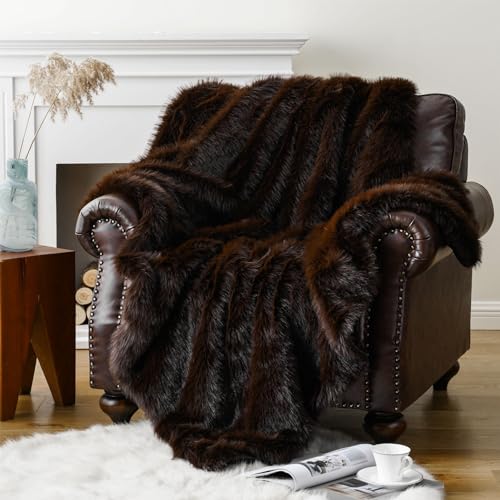 CLOYAO Webpelzdecke in 5 Größen,Kuschelige Felldecke Fox in Fuchs Felloptik,Couchdecke,Bettdecke,Flauschig Weiche Kuscheldecke für Betten,Sofas,Dekorieren (127x152 cm,Dunkelbraun) von CLOYAO