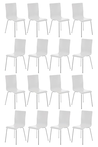 CLP 16er-Set Wartezimmerstuhl Pepe Mit Ergonomischem Holzsitz Und Metallgestell l 16 x Konferenzstuhl, Farbe:weiß von CLP