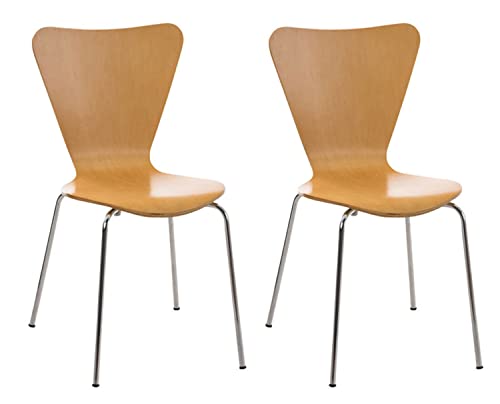 CLP 2X Konferenzstuhl Calisto Mit Holzsitz Und Stabilem Metallgestell I 2X Platzsparender Stapelstuhl, Farbe:Natur von CLP