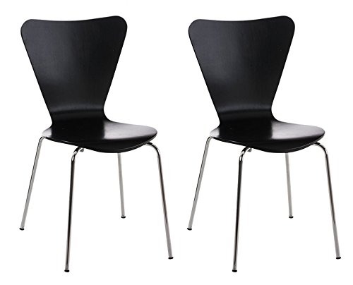 CLP 2X Konferenzstuhl Calisto Mit Holzsitz Und Stabilem Metallgestell I 2X Platzsparender Stapelstuhl, Farbe:schwarz von CLP