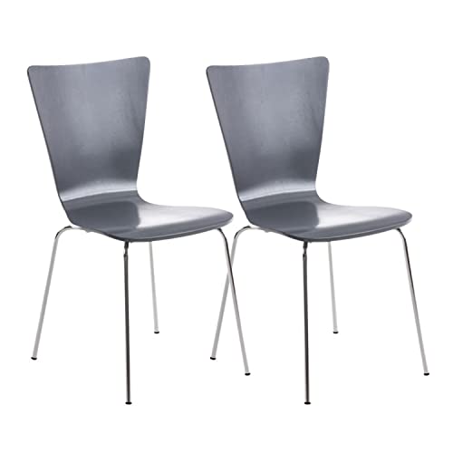 CLP 2X Stapelstuhl Aaron Mit Holzsitz Und Ergonomischer Sitzfläche I Konferenzstuhl Mit 45 cm Sitzhöhe, Farbe:grau von CLP