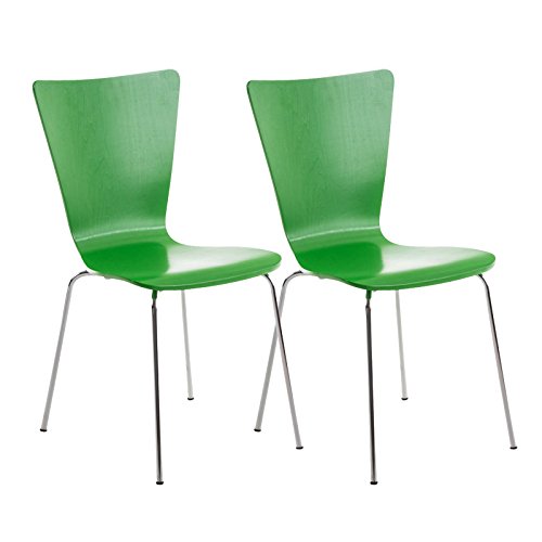 CLP 2X Stapelstuhl Aaron Mit Holzsitz Und Ergonomischer Sitzfläche I Konferenzstuhl Mit 45 cm Sitzhöhe, Farbe:grün von CLP