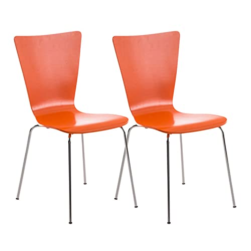 CLP 2X Stapelstuhl Aaron Mit Holzsitz Und Ergonomischer Sitzfläche I Konferenzstuhl Mit 45 cm Sitzhöhe, Farbe:orange von CLP