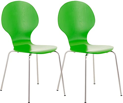 CLP 2X Stapelstuhl Diego I Konferenzstuhl Mit Holzsitz Und Stabilem Metallgestell I 2 x Platzsparender Stuhl Mit Pflegeleichter Sitzfläche, Farbe:grün von CLP