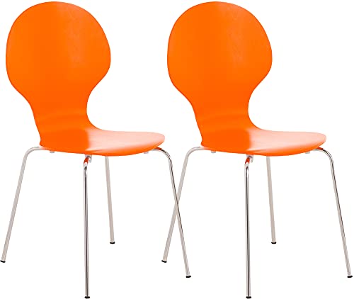 CLP 2X Stapelstuhl Diego I Konferenzstuhl Mit Holzsitz Und Stabilem Metallgestell I 2 x Platzsparender Stuhl Mit Pflegeleichter Sitzfläche, Farbe:orange von CLP