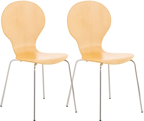CLP 2X Stapelstuhl Diego I Konferenzstuhl Mit Holzsitz Und Stabilem Metallgestell I 2 x Platzsparender Stuhl Mit Pflegeleichter Sitzfläche, Farbe:Natur von CLP