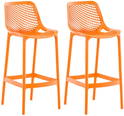 CLP 2er Set Barhocker AIR Aus Pflegeleichtem Kunststoff I Wetterbeständiger UV-lichtbeständiger Tresenstuhl Mit Fußstütze, Farbe:orange von CLP