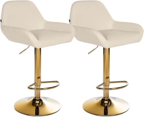 CLP 2er Set Barhocker Braga Kunstleder-Bezug mit Gold-Gestell I höhenverstellbar und 360 drehbar I moderner Barstuhl mit Fußstütze, Farbe:Creme CLP 2er Set Barhocker Braga Kunstleder-Bezug mit Gold-Gestell I höhenverstellbar und 360 drehbar I moderner Barstuhl mit Fußstütze, Farbe:Creme von CLP