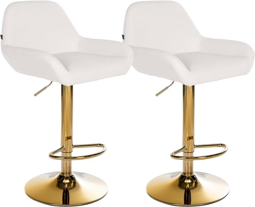 CLP 2er Set Barhocker Braga Kunstleder-Bezug mit Gold-Gestell I höhenverstellbar und 360 drehbar I moderner Barstuhl mit Fußstütze, Farbe:weiß von CLP