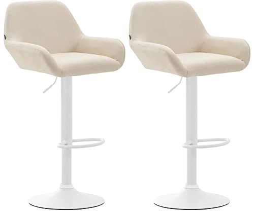 CLP 2er Set Barhocker Braga Kunstleder I Höhenverstellbarer Barstuhl Mit Metallgestell I Thekenhocker Mit Integrierter Fußstütze, Farbe:Creme, Gestell Farbe:Weiß von CLP