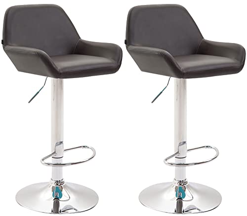 CLP 2er Set Barhocker Braga Kunstleder I Höhenverstellbarer Barstuhl Mit Metallgestell I Thekenhocker Mit Integrierter Fußstütze, Farbe:braun, Gestell Farbe:Chrom von CLP