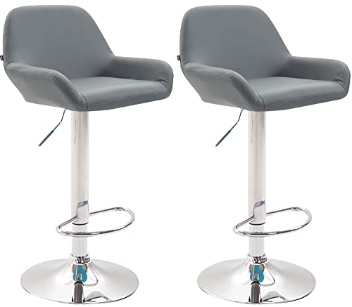 CLP 2er Set Barhocker Braga Kunstleder I Höhenverstellbarer Barstuhl Mit Metallgestell I Thekenhocker Mit Integrierter Fußstütze, Farbe:grau, Gestell Farbe:Chrom von CLP