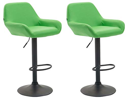 CLP 2er Set Barhocker Braga Kunstleder I Höhenverstellbarer Barstuhl Mit Metallgestell I Thekenhocker Mit Integrierter Fußstütze, Farbe:grün, Gestell Farbe:Schwarz von CLP