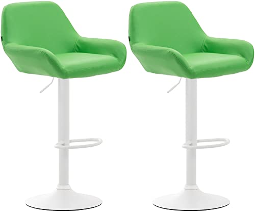 CLP 2er Set Barhocker Braga Kunstleder I Höhenverstellbarer Barstuhl Mit Metallgestell I Thekenhocker Mit Integrierter Fußstütze, Farbe:grün, Gestell Farbe:Weiß von CLP