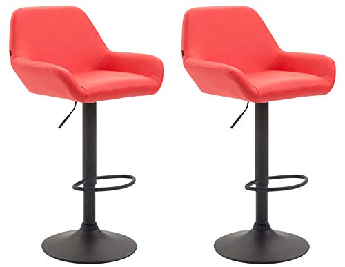 CLP 2er Set Barhocker Braga Kunstleder I Höhenverstellbarer Barstuhl Mit Metallgestell I Thekenhocker Mit Integrierter Fußstütze, Farbe:rot, Gestell Farbe:Schwarz von CLP