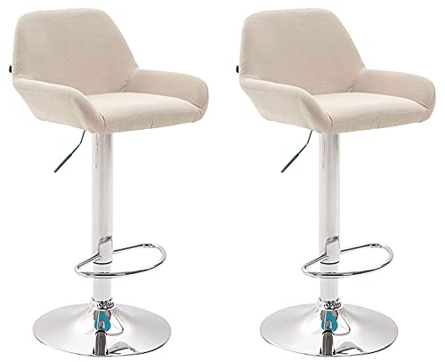 CLP 2er Set Barhocker Braga Mit Stoffbezug I 2 x Barstuhl Mit Lehne Und Fußstütze, Farbe:creme, Gestell Farbe:chrom von CLP