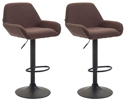 CLP 2er Set Barhocker Braga Mit Stoffbezug I 2 x Barstuhl Mit Lehne Und Fußstütze, Farbe:braun, Gestell Farbe:schwarz von CLP