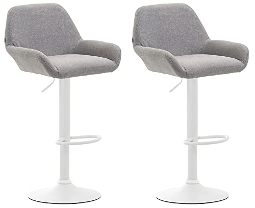 CLP 2er Set Barhocker Braga Mit Stoffbezug I 2 x Barstuhl Mit Lehne Und Fußstütze, Farbe:grau, Gestell Farbe:weiß von CLP