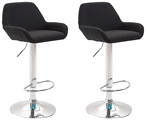 CLP 2er Set Barhocker Braga Mit Stoffbezug I 2 x Barstuhl Mit Lehne Und Fußstütze, Farbe:schwarz, Gestell Farbe:chrom von CLP